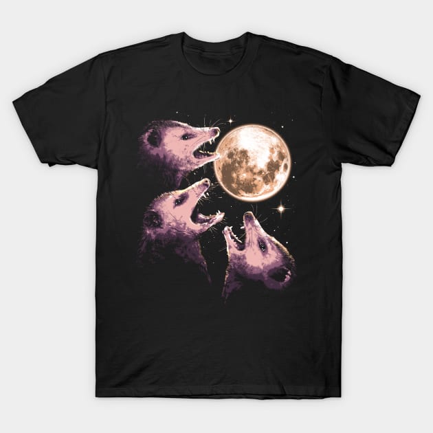 Three Opossums Howling at the Moon Funny Possum 3 Opossum T-Shirt by vo_maria